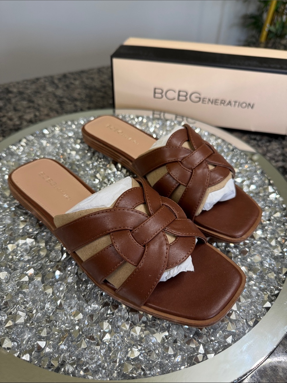 BCBGeneration Brown Woven Slide Mules sandal NEW 8.5